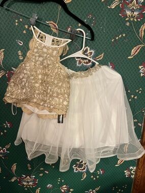 2 piece Sequin Hearts Gold & White Tulle Formal Dress-READ